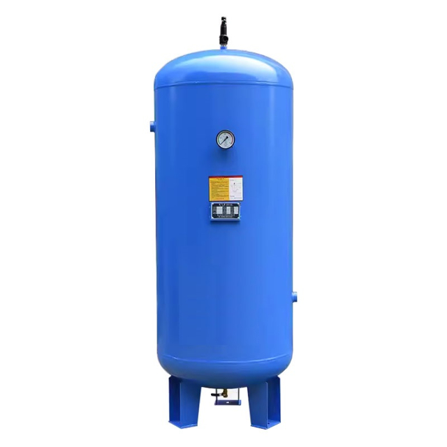 Large capacity air tank for storing compressed air for bottle blowing machines